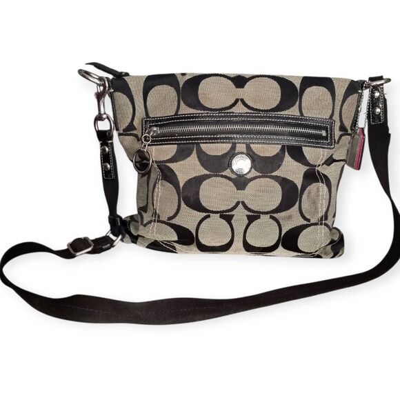 COACH CROSSBODY SWING PACK BLACK & TAN GUC - Picture 1 of 10